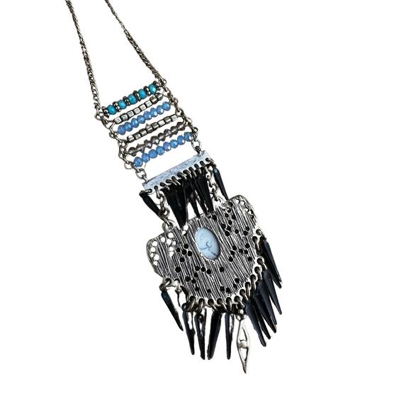 Copper Glass and Faux Gemstone Fringe Necklace - Picture 6 of 6